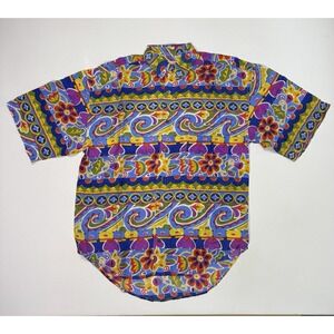 Vintage Protest Silk Shirt Mens Medium Floral Abstract AOP Beach Party Retro 90s